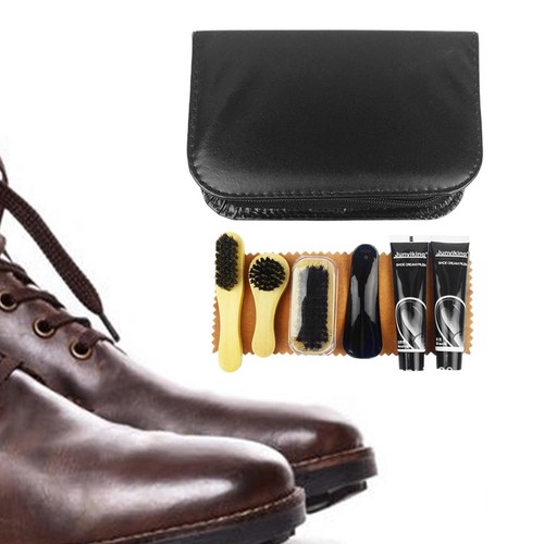 Leather shoe shine kit with - shoe,