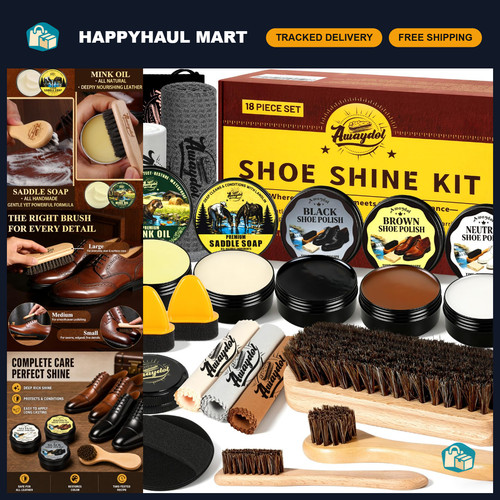 Leather shoe shine kit - 18-in-1,